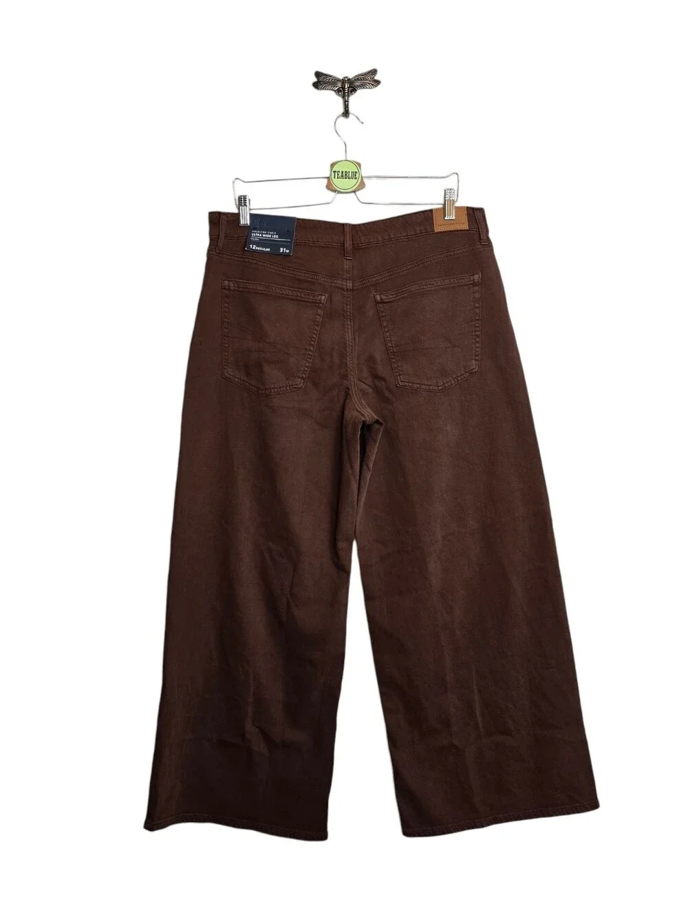 AE American Eagle Low-Rise Ultra Wide-Leg Pant Chocolate Brown 12 Regular - Picture 3 of 16